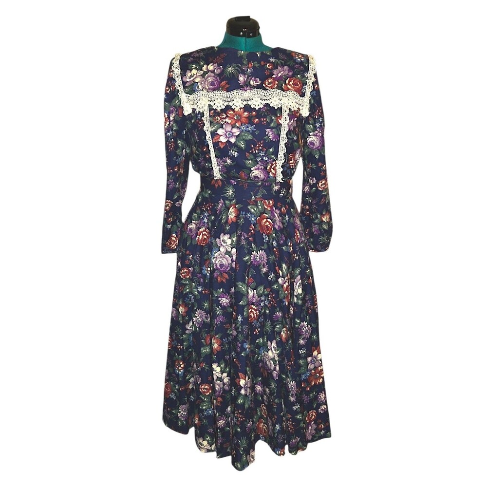 Vtg 80s Art Deco Jessica McClintock Garden Floral Dress Gunne Sax Tea Dress 13